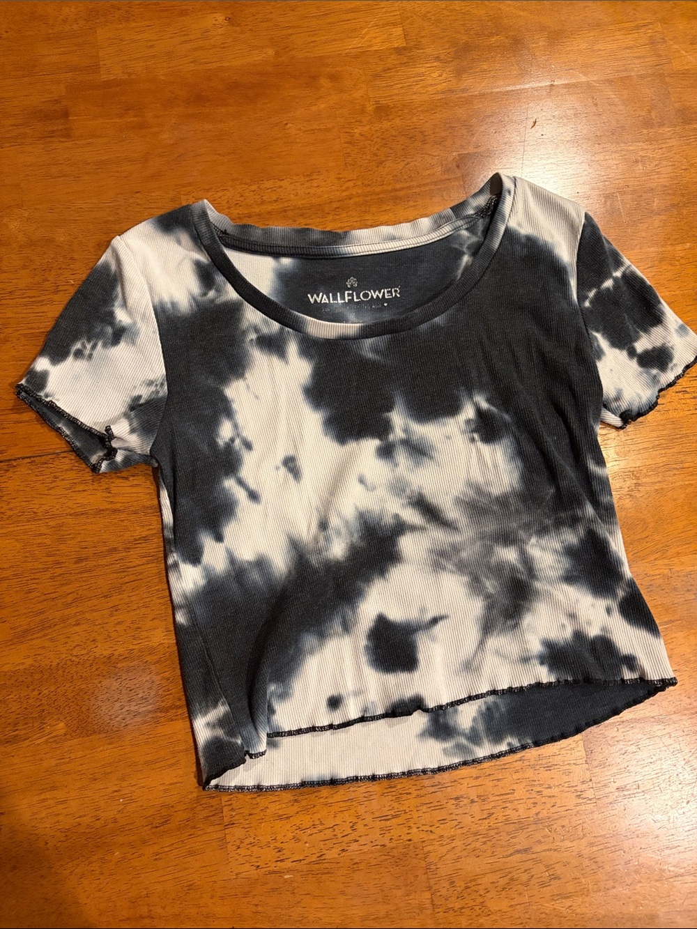 Wallflower Black & White Tie-Dye Ribbed Crop Top